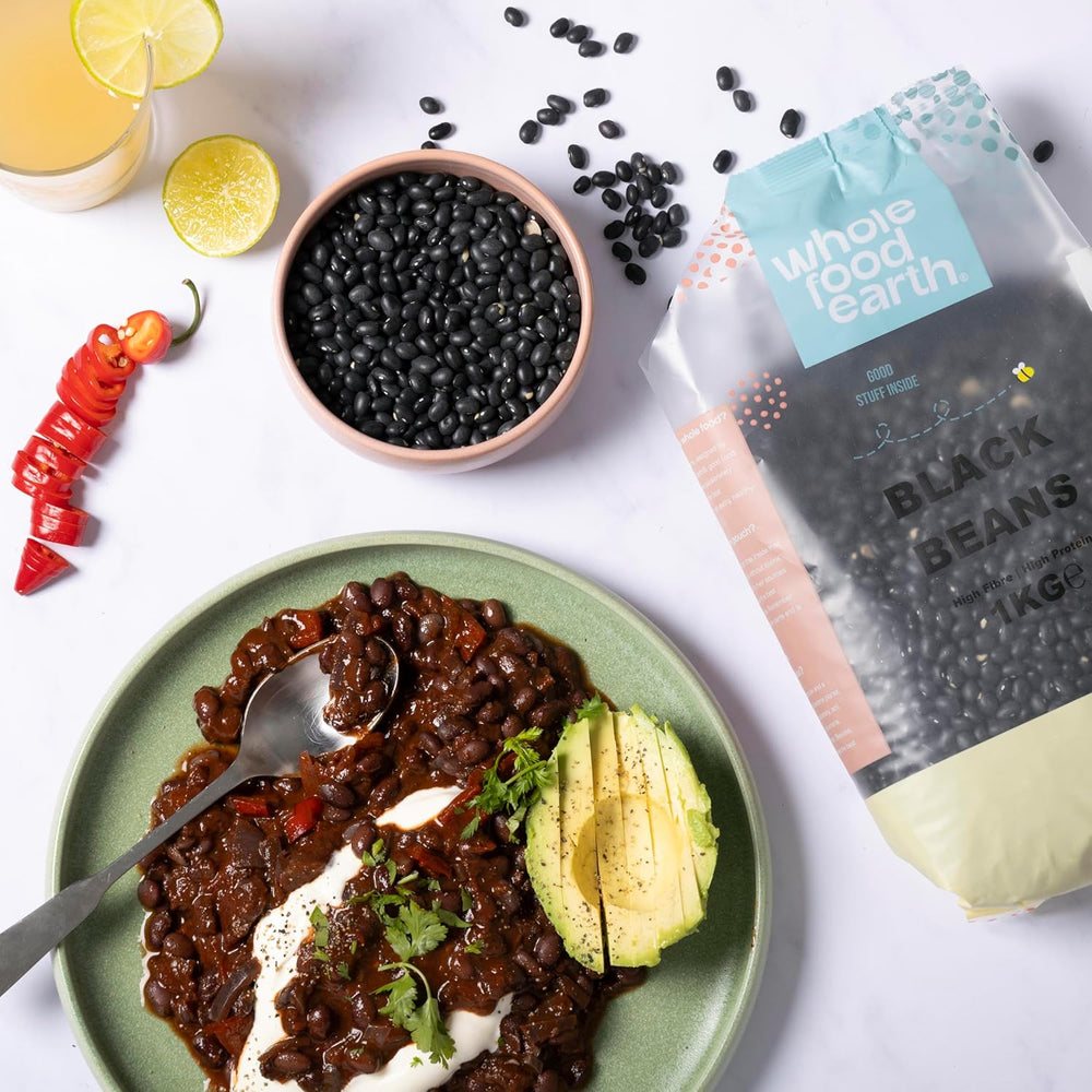 Černé fazole Wholefood Earth 1 kg non-GMO Natural s vysokým obsahem vlákniny s vysokým obsahem bílkovin