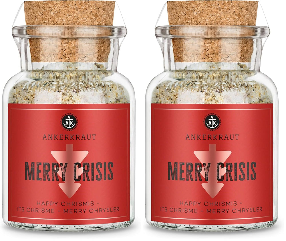 Ankerkraut "Merry Crisis" Anlass-Gewürz, Aioli Pfeffer Salz zum Verschenken, Gewürz Geschenk mit Knoblauch, 155 g v Corkenglas