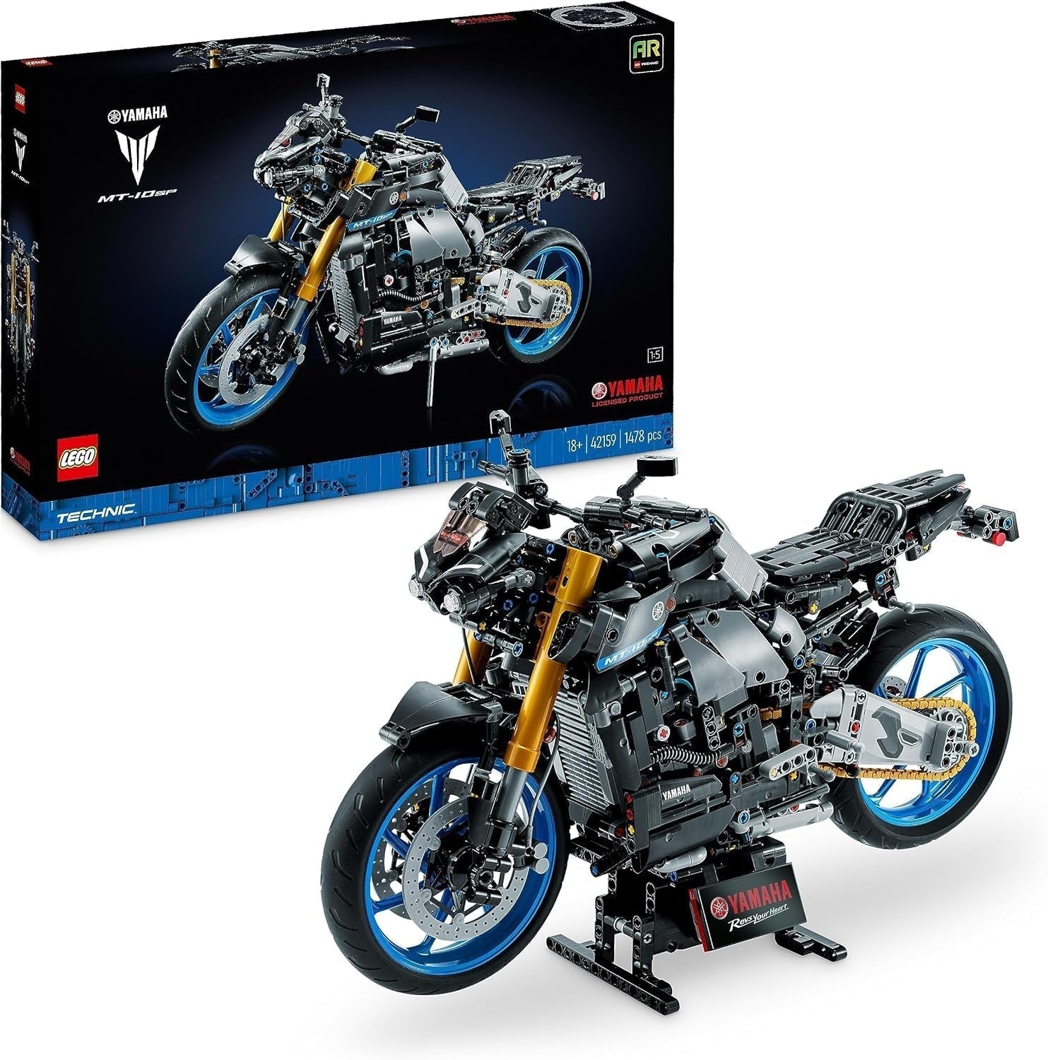 LEGO 42159 Technic Stavebnice motocyklu Yamaha MT-10 SP pro dospělé, autentický model vozidla se čtyřválcovým motorem, funkční řízení a aplikace Ar, dárek pro muže a ženy Stavebnice Besuche den LEGO-Store Technic Yamaha