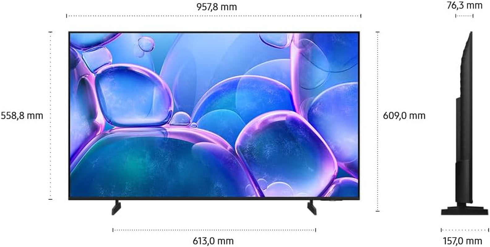 Televizor LED Samsung Crystal UHD 4K U7099F de 43 de inci (108 cm), procesor Crystal 4K, design MetalStream, SmartThings, securitate Knox, hub de jocuri, upscaling AI, conținut gratuit, televizor inteligent AI
