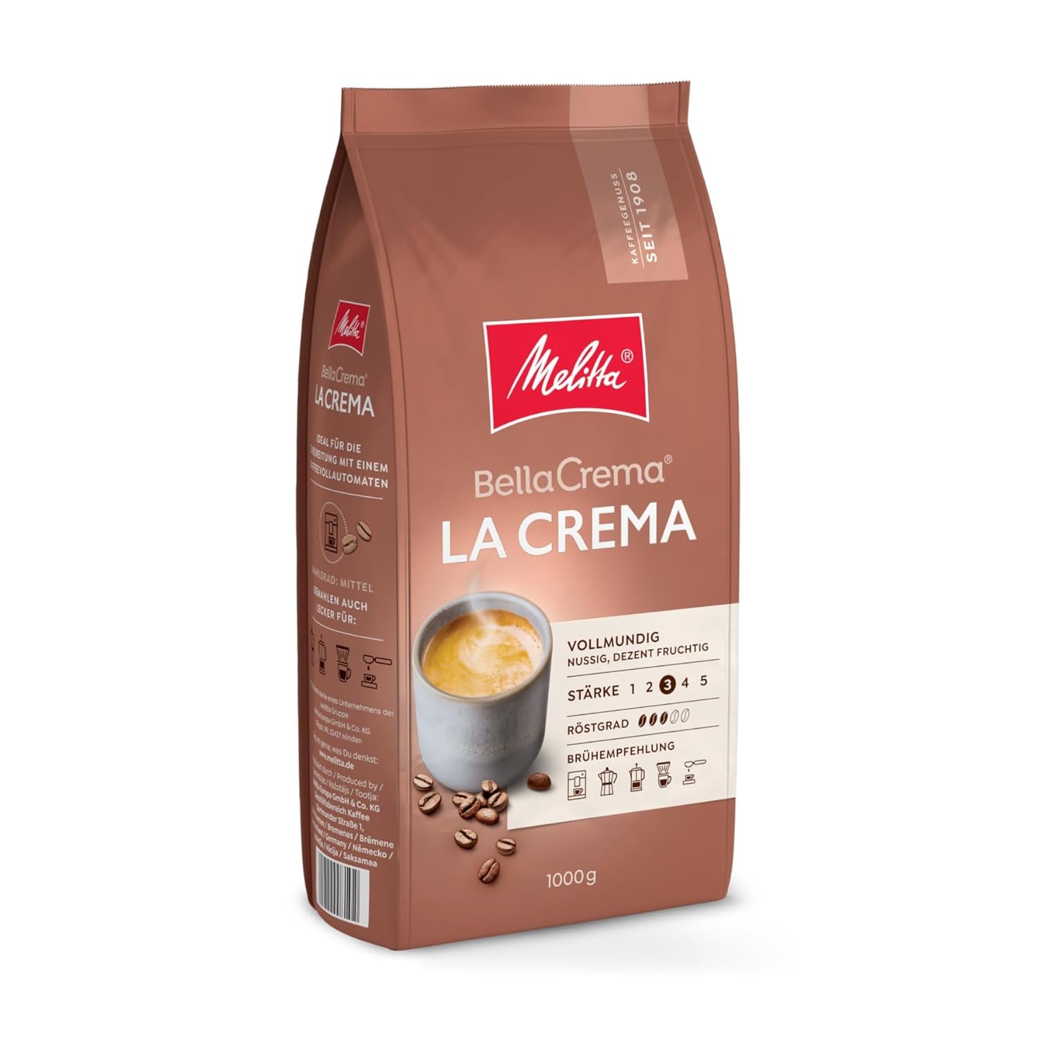 Melitta Bellacrema, boabe de cafea întregi Cafea Naty Shop 1 Kg La Crema