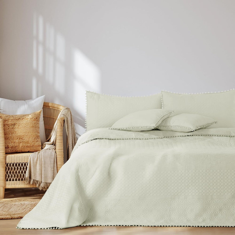 Ameliahome Přehoz s bambulí 220X240 Cm Oboustranný přehoz Ultrazvukové prošívání Polyester Meadore Šedá Postele a přikrývky Besuche den AmeliaHome-Store Cream Meadore 240X260 Cm