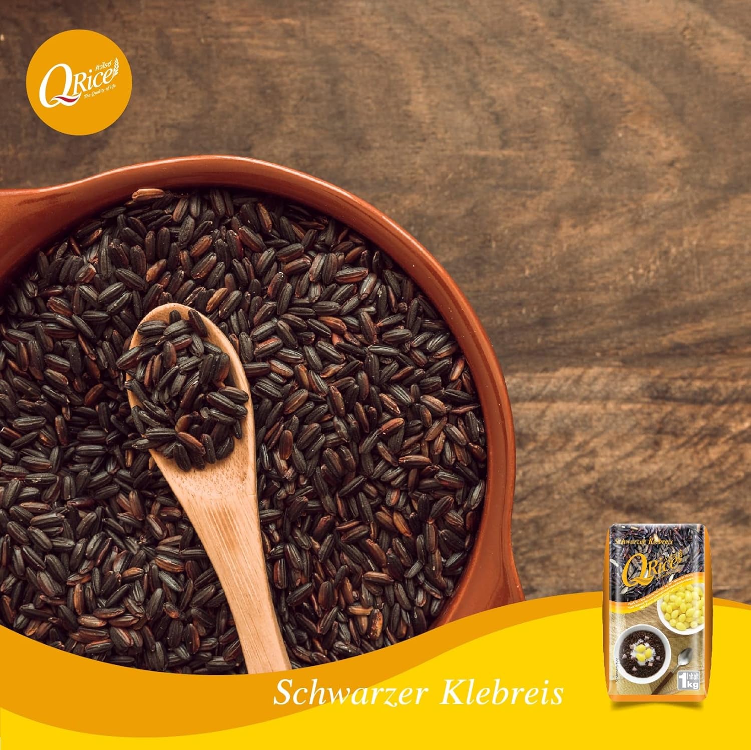 Q RÝŽE | Černá dlouhozrnná lepkavá rýže z Thajska | Aromatická s jemným ořechovým nádechem | Ideální pro kari, sushi a mochi dezerty | 1 x 1 kg