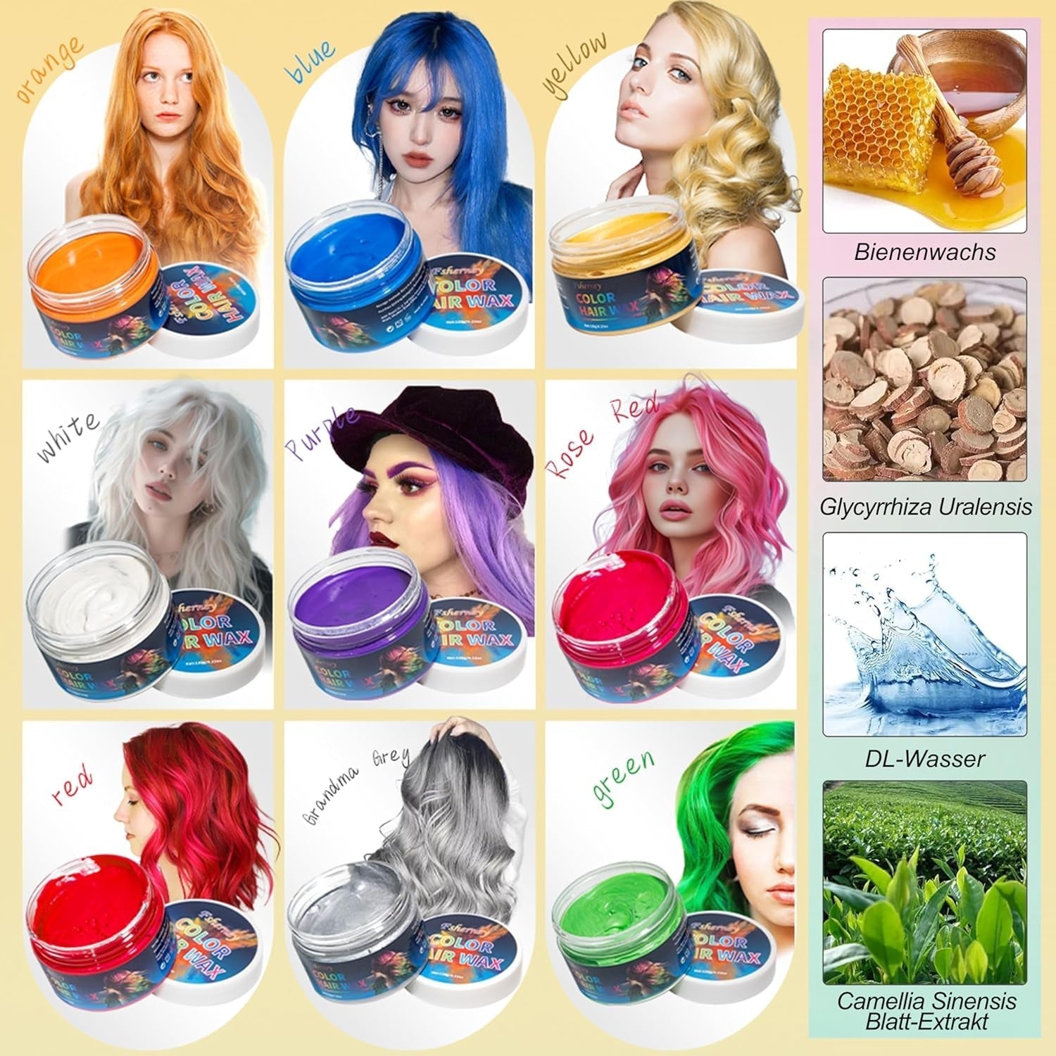 Vopsea temporară pentru păr verde - Ceară de culoare pentru păr, ton de păr pentru bărbați, femei, Pomadă pentru coafură naturală, ceară de vopsire a părului cu clip colorat pentru culoarea părului la petreceri nebune (4.23 oz, verde) Vopsea pentru par Naty Shop