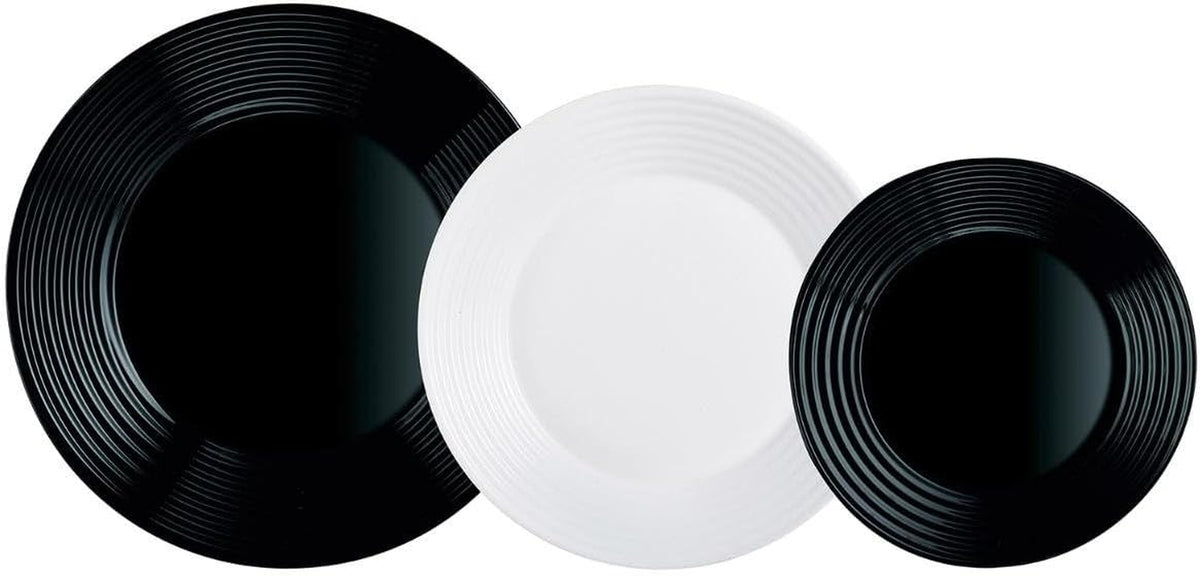 Harena N&b Glasgeschirr, 18-teilig, für 6 Personen, Weiß und Schwarz