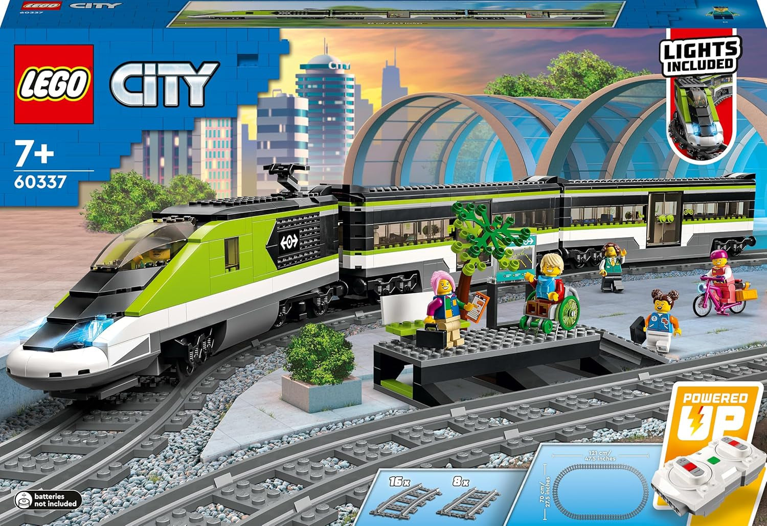 Osobní expresní vlak LEGO City, souprava vlaku na dálkové ovládání, železniční hračka se světlomety, 2 kočárky a 24 kolejových prvků, dárek pro děti, chlapce a dívky 60337 Stavebnice Besuche den LEGO-Store