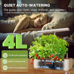 Sada 12 kapslí Hydroponic Grow System, 24W LED vnitřní zahradní lampa, 4L nádrž na vodu s tichým čerpadlem, výškově nastavitelný sázeč bylinek, sada pro vnitřní zahradničení, zahradnické dárky, béžová