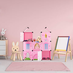 Polička do dětského pokoje Relaxdays, zámek princezny, plast, DIY skříňka s dvířky, HBT: 128 X 110 X 37 Cm, růžová Naty Shop Dollhouses