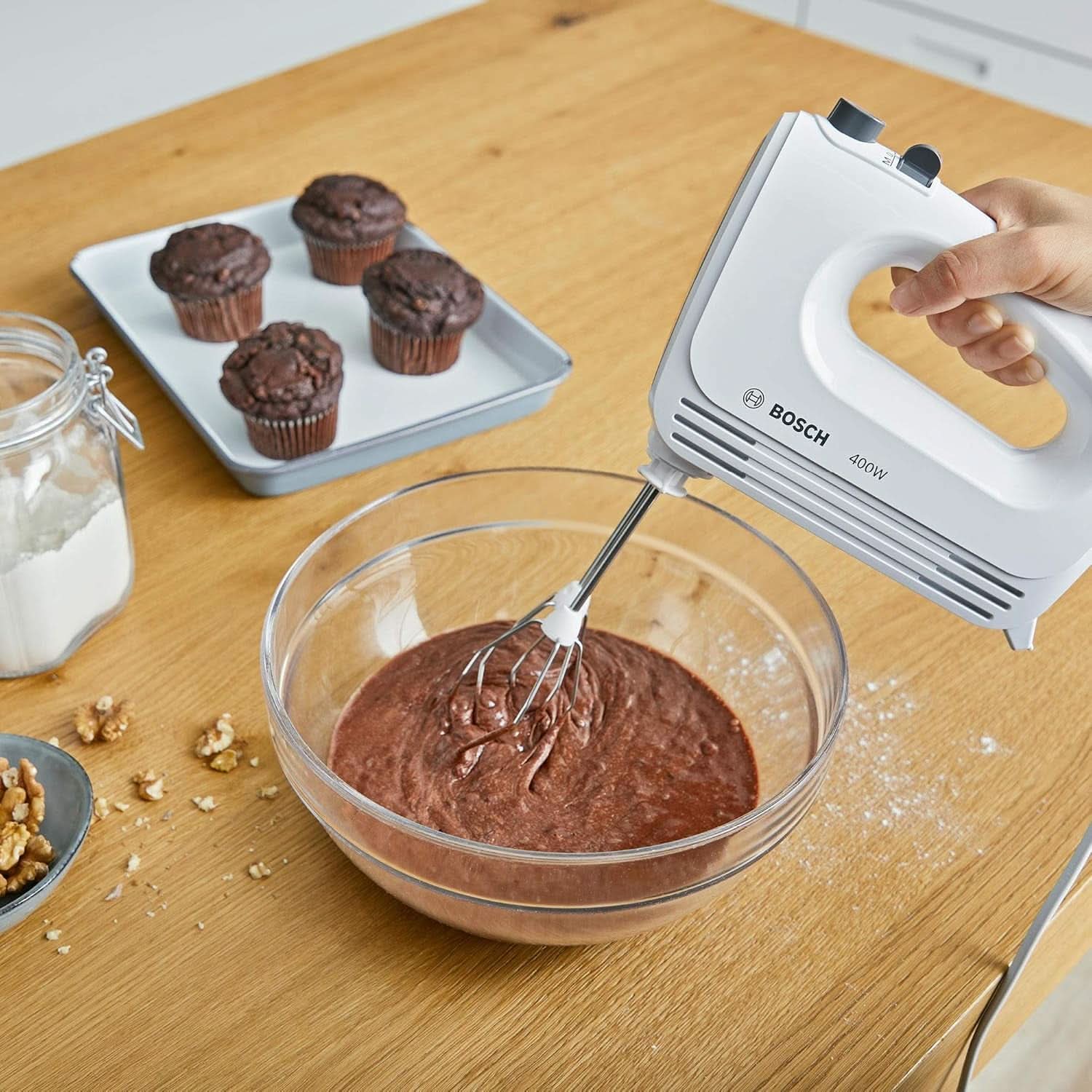 Bosch Hausgeräte Handrührer Clevermixx MFQ24200, 2 Rührbesen, 2 Spülmaschinengeeignet, 4 Stufen, Leicht, Leise, 400 W Weiß/Edelstahl Kitchen Naty Shop