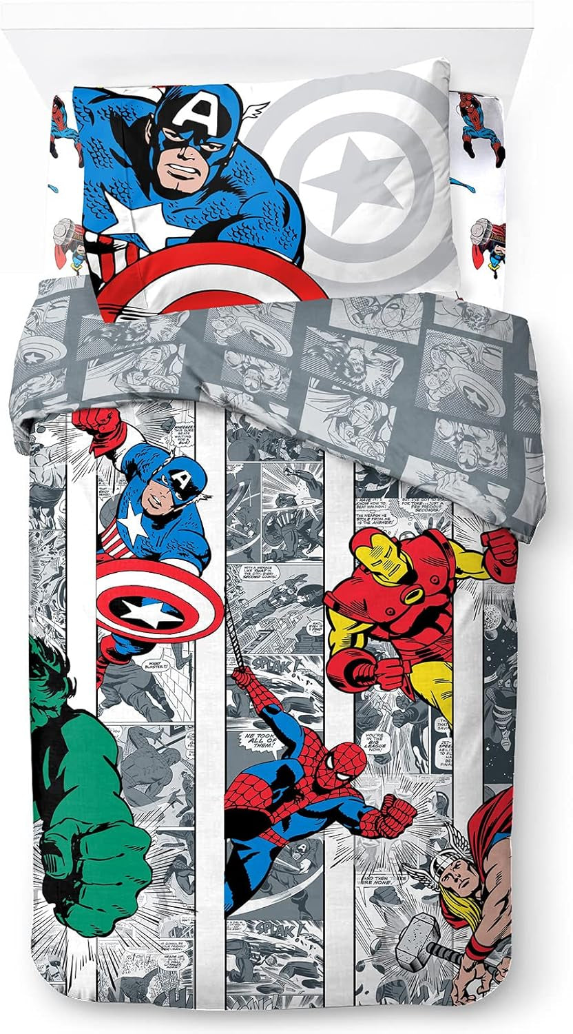 Povlečení pro děti, unisex, princezny a superhrdiny, 100% bavlna Povlečení pro děti Naty Shop Multicolor - Avengers 135X200/50X70 (3 kusy)