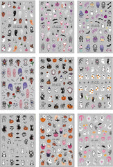 JMEOWIO Nagelsticker Halloween Süßer Geist 9 Blatt Nail Art Sticker Selbstklebend Nagelaufkleber Dekoration Nageldesign Zubehör