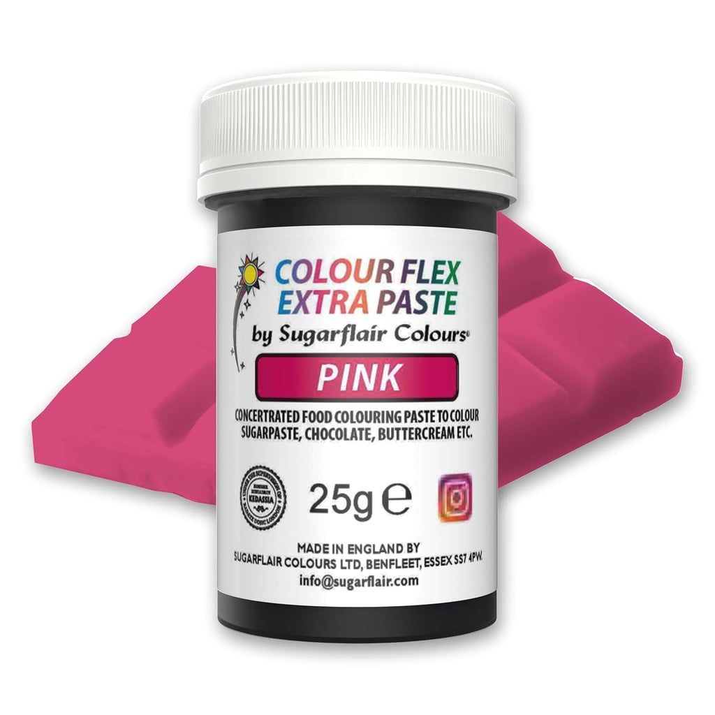 Pastă colorantă alimentară Sugarflair Colourflex Extra Paste roz - Colorant alimentar comestibil pentru cremă de unt, ciocolată, pastă de zahăr, glazură, fondant, mixuri pentru prăjituri, aluat și multe altele - 25g