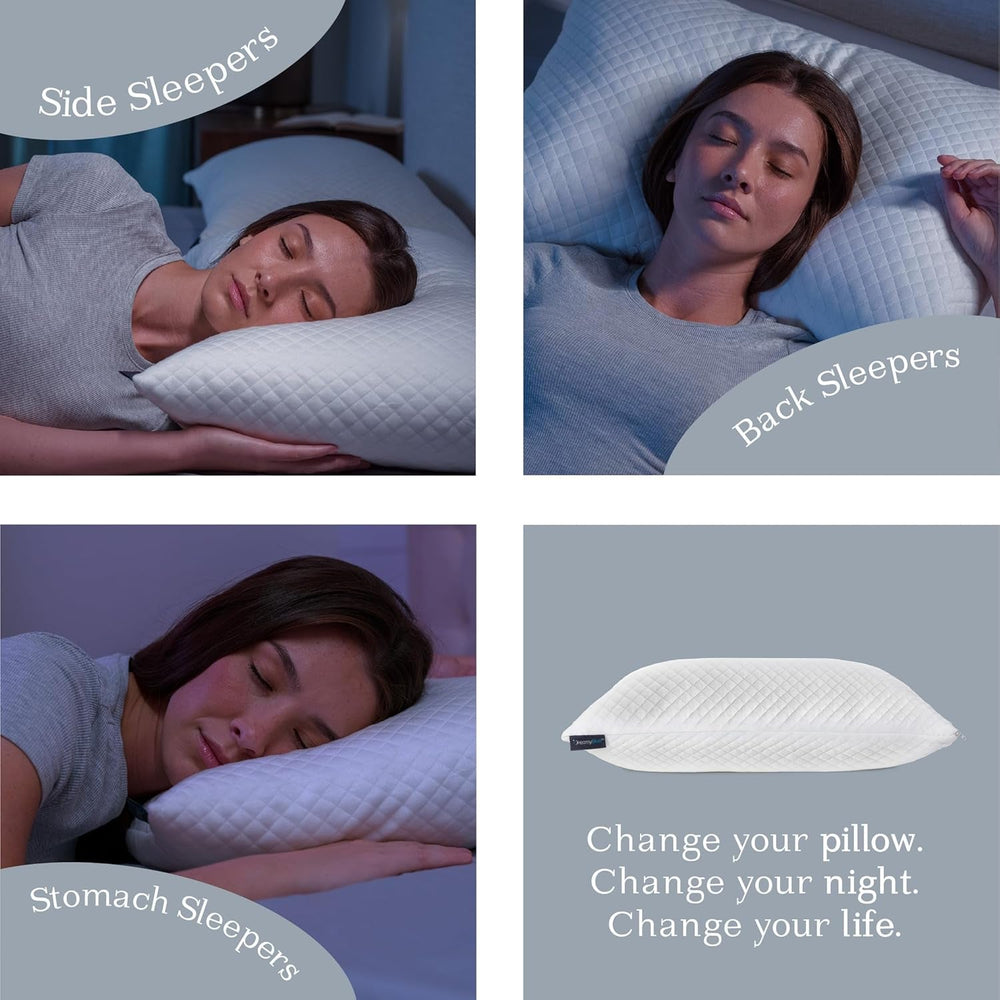 Dreamyblue Pernă premium pentru dormit - Umplutură din spumă de memorie mărunțită [loft reglabil] Husă lavabilă din bambus-won viscoză - Pentru laturi, spate și burtă glisante - Perne standard Naty Shop