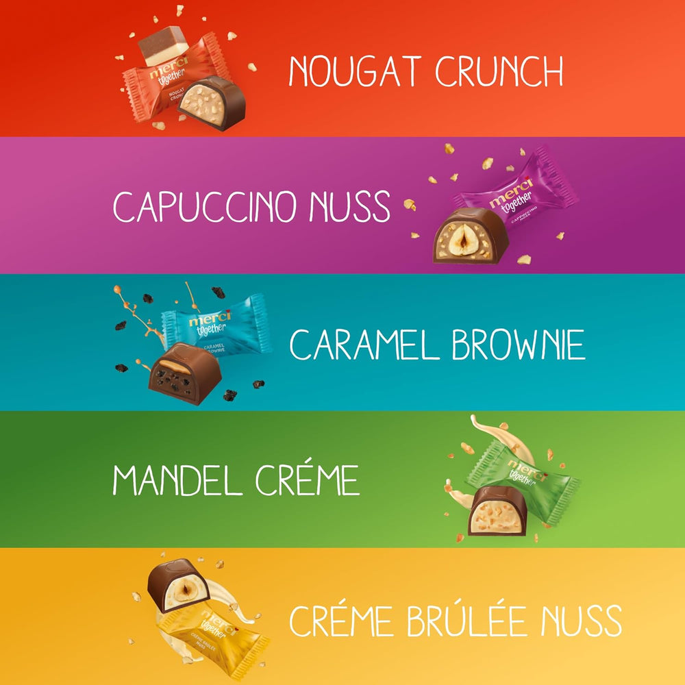 Merci Together - 1 x 175 g - Plněné čokolády v pěti variantách s jemnou mléčnou čokoládou - Čokoládové pralinky ke sdílení a darování