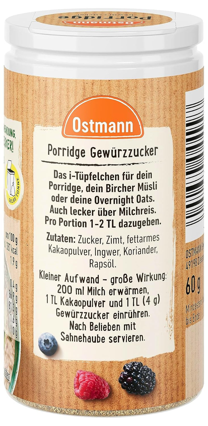 Ostmann Spices – kořeněná kaše Směs s vůní cukru, skořice a kakaa, k dochucení ovesných vloček, rýžového nákypu a dalších sladkých specialit, Vegan, 60 g (design balení se může lišit)