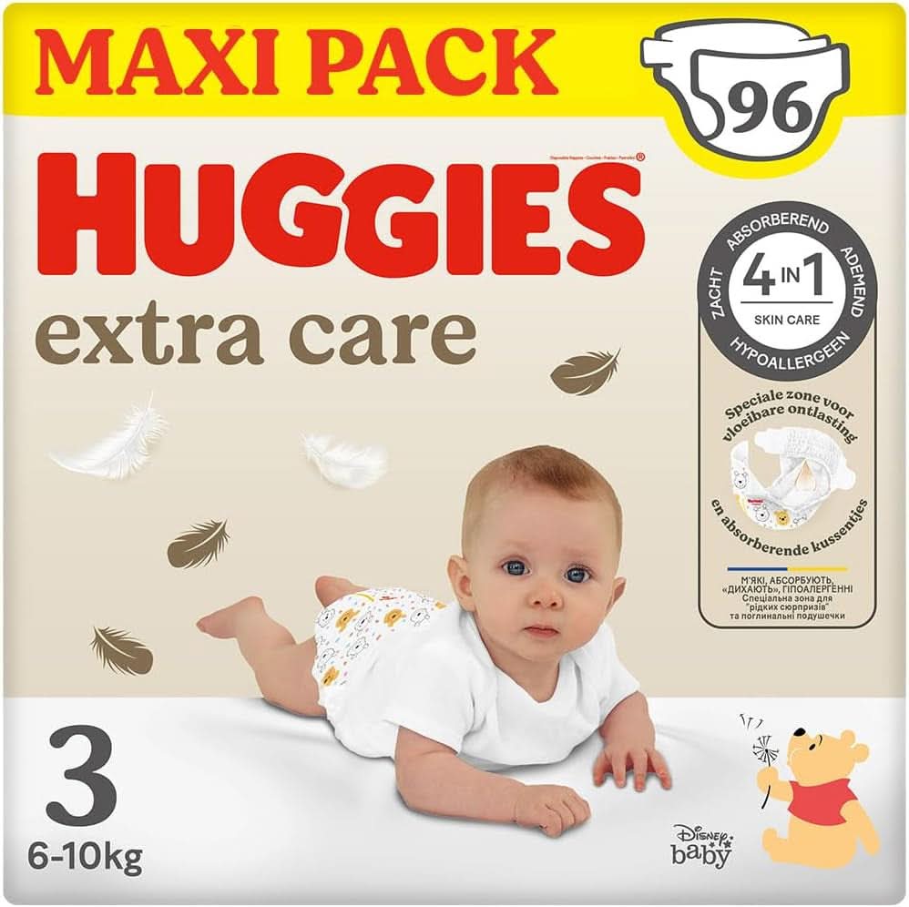 Scutece Huggies Extra Care, mărimea 3 (4-9 kg), pachet de 96 Mama si Copilul Naty Shop