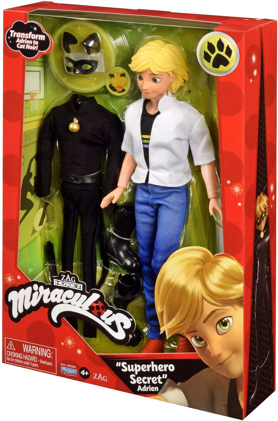 BANDAI - Miraculous - Păpușă Miraculous Cat Noir și Adrien - Păpușă manechin 26 Cm și cele 2 ținute ale ei - Jucărie Miraculous - Păpușă super erou articulată - Jucărie pentru copii de la 4 ani - P50356 Papusi Naty Shop