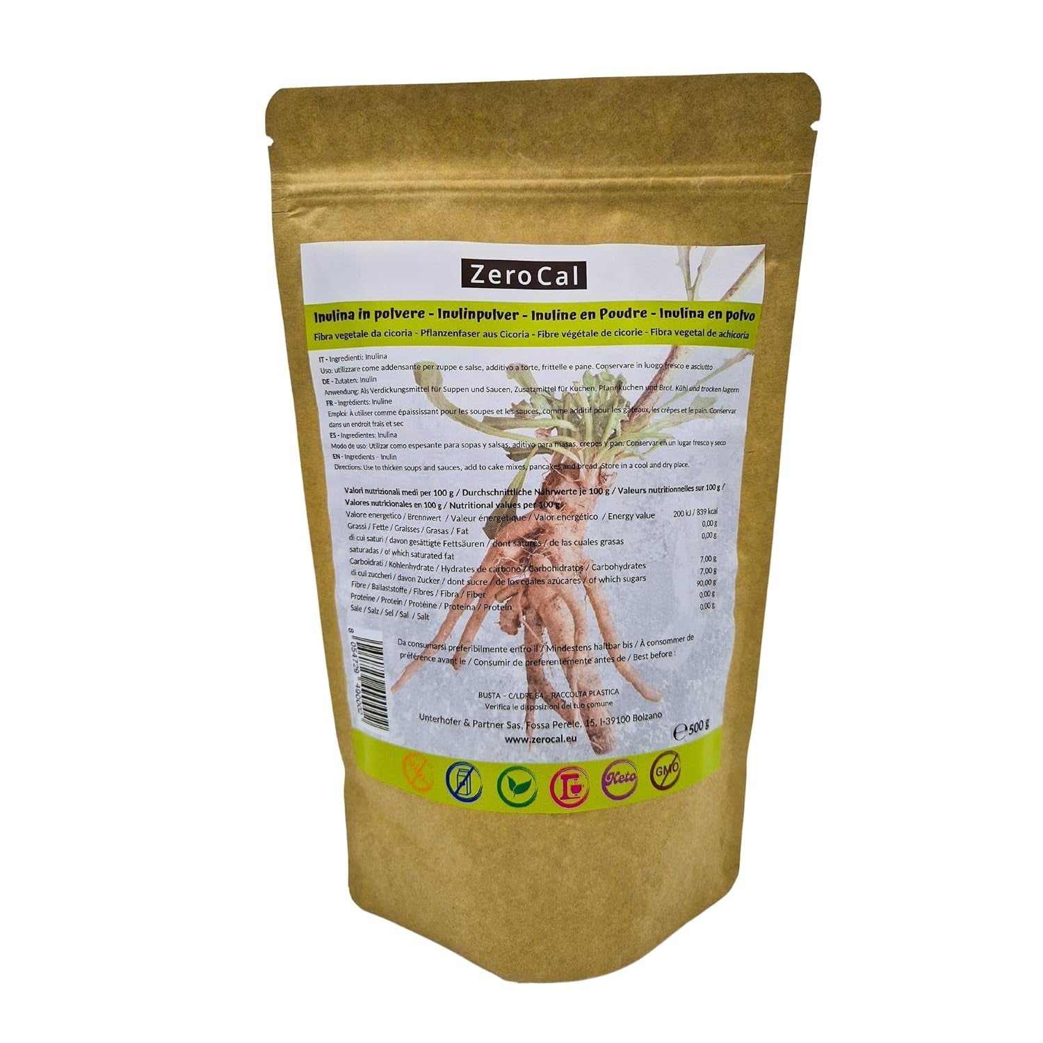 Zerocal - Inulinový prášek z čekanky-wurzel 500 G | Inulin Mit Hohem Ballaststoffgehalt |100% Vegan Und Glutenfrei |Herkunft Deutschland Sladidla Naty Shop Výchozí název