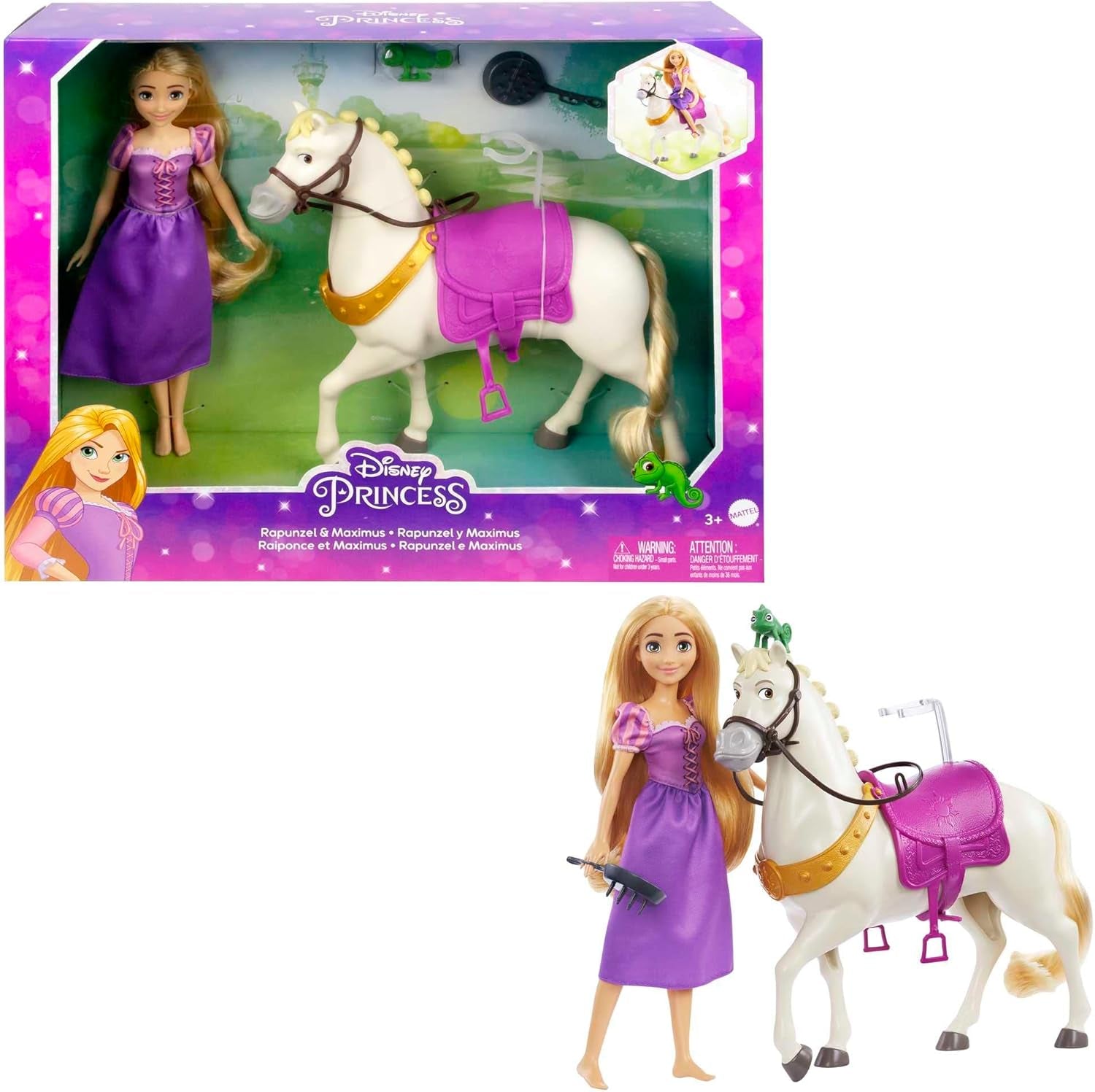 Disney Princess HMV99 - Păpușă Rapunzel mobilă și turn de joacă cu distracție pe tot parcursul, 6 zone de joacă și 15 accesorii, inspirat de filmul Disney, jucării pentru păpuși de la 3 ani Papusi Naty Shop Calul Rapunzel