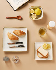 Set de veselă din gresie pentru 6 persoane, seria Ocean, set de veselă pătrată cu 18 piese, set de farfurii, serviciu combinat cu glazură reactivă, veselă rezistentă la zgârieturi, bej