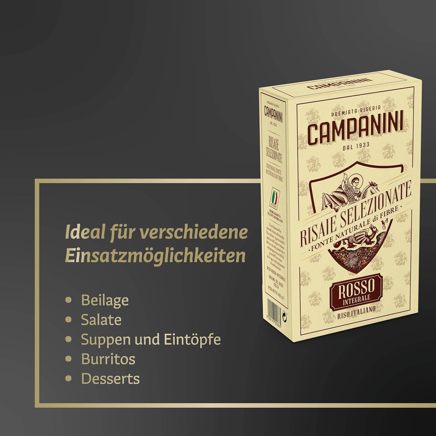 RISO ROSSO INTEGRALE Červená rýže s celozrnnými RISERA CAMPANINI 500g z Itálie