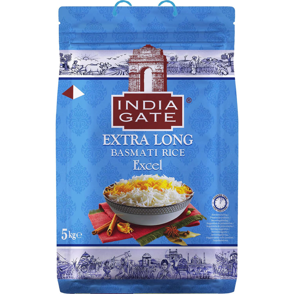 INDIA GATE Premium Basmati rýže – Jemná dlouhozrnná rýže, aromatická, z Indie, jemná dlouhozrnná (1 x 5 kg)