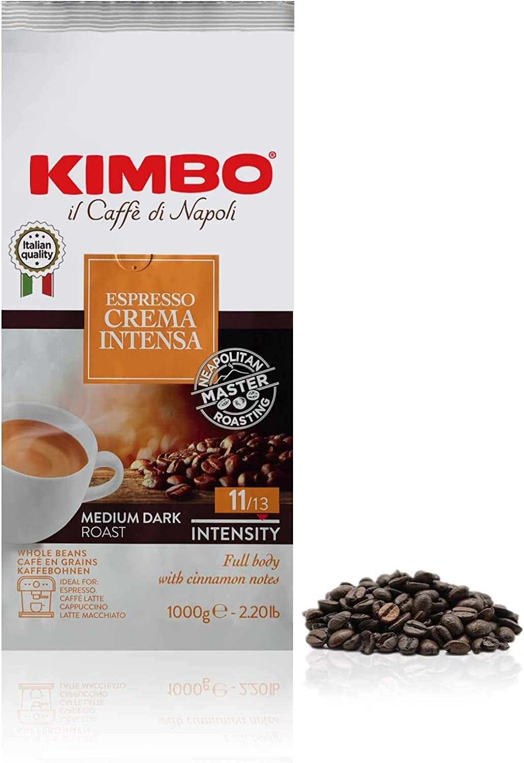 3x Boabe de Cafea Espresso Crema Intensa, Prăjire Medie Întunecată, Boabe Întregi de Cafea, Pungă de 1 kg, Cafea din Napoli