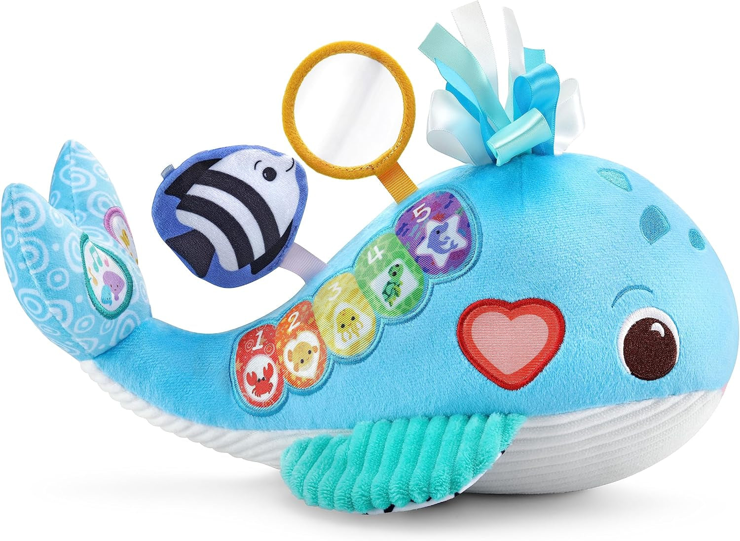 VTech Baby music plush whale - Jucărie interactivă de pluș pentru a descoperi și stimula simțul tactil - Cu cântece, fraze și melodii - Pentru copii cu vârsta cuprinsă între 3-36 luni Jucarii Bebe Naty Shop