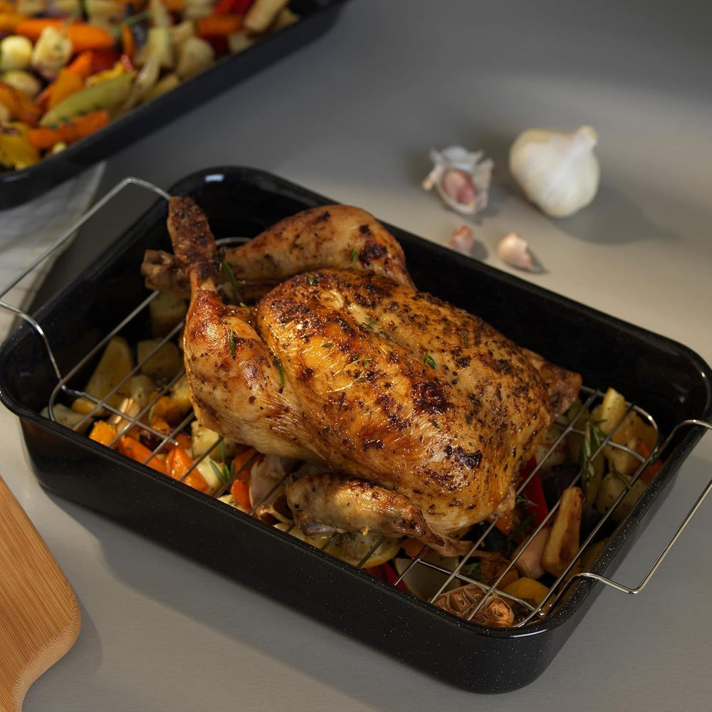 Russell Hobbs CW9161 Romano 34Cm Smaltovaný Bräter - Mit Gitter, Rechteckige Auflaufform Mit Rost, Spülmaschinenfest Ofenform, Grill Auflaufform, Bratform Für Backofen Ofenbeständig Bis 230° Formy a plechy na pečení Naty Shop