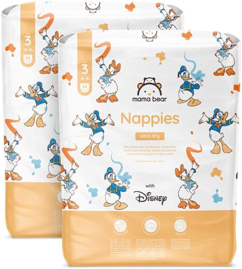 Značka Amazon: Mama Bear Disney Ultra Dry plenky, velikost 3 (4–9 kg) – měsíční krabička, bílá, počet 172 (2 balení po 86)