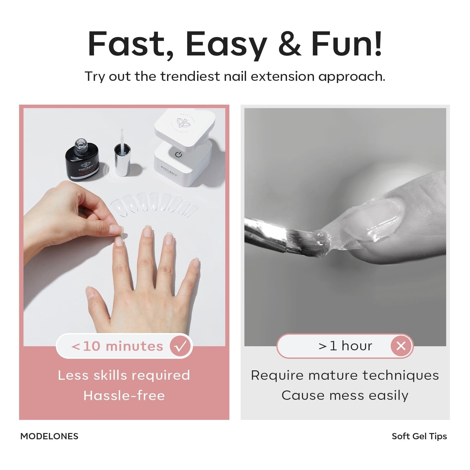 Modelones Tips Unghii 510 Piese - Set Tips Unghii Acoperire Completă, Set Tips Gel, Tips Unghii Rășină PMMA Pre-Lustruire, Unghii Artificiale pentru Lipire pe Nail Art DIY, Squoval Scurt