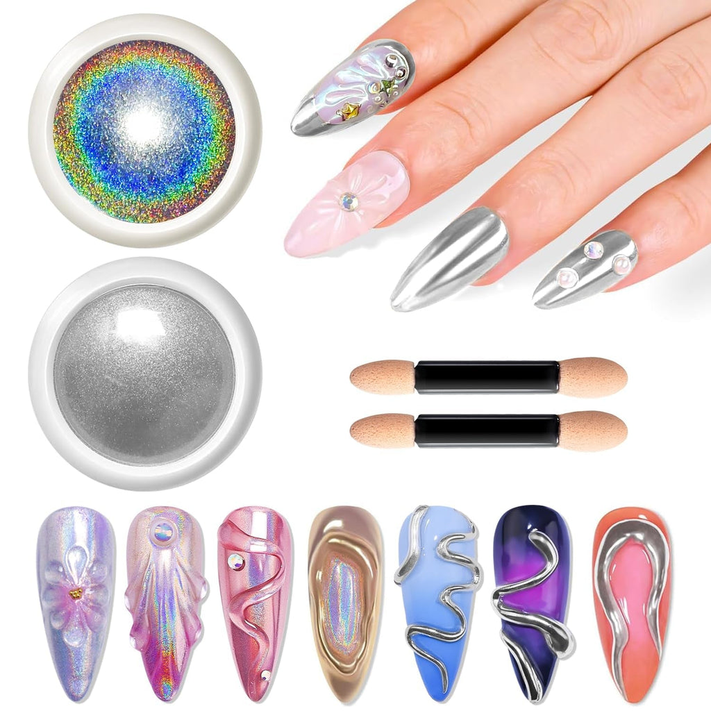 BISHENGYF Silver Chrome Nail Powder – Metal Holo Chromfarbener Nagelpuder, 1G Cromepulver Nägel Glitzer Glänzende Silver Nagelpulver Spiegeleffekt Pigment Nagelkunst, Diy-Design-Dekor Frauen Geschenk