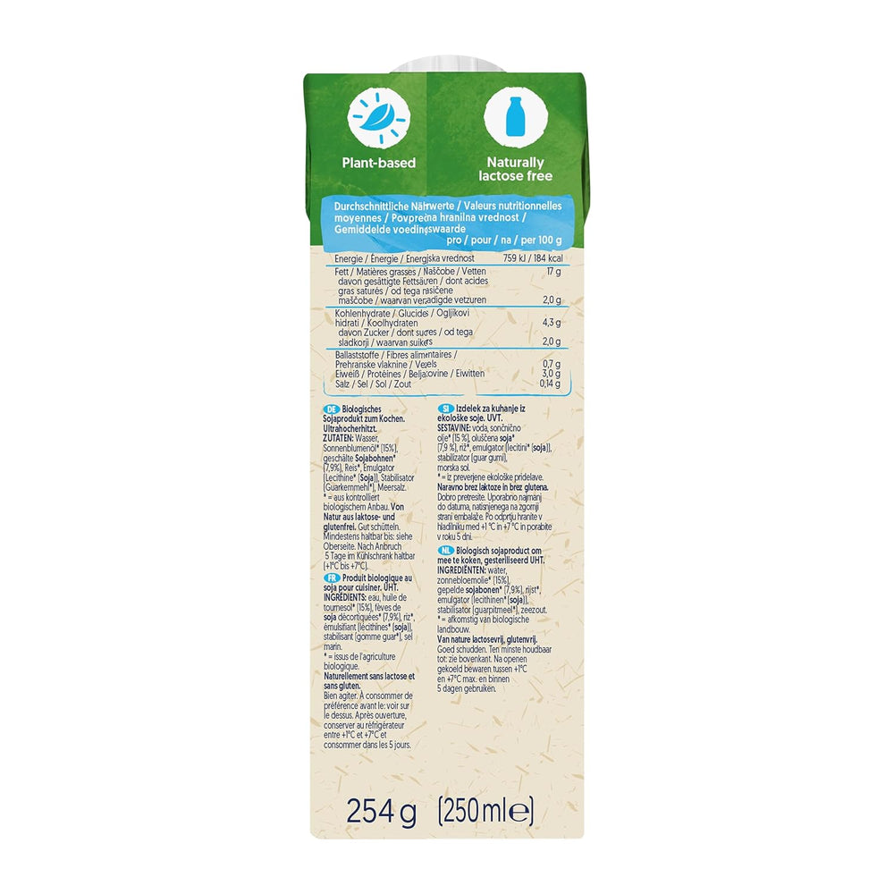 Alpro Bio Cooking Soya – Vegan Bio Kochcreme – 15 x 250 ml