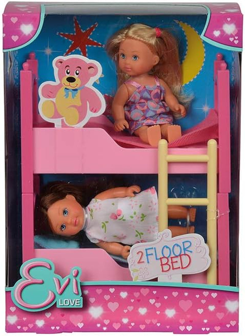 Simba 108178046 105733847 - Pat de podea Evi Love 2 / cu două păpuși Evi / cu pat supraetajat / inclusiv accesorii / păpușă de îmbrăcat / 12 cm, pentru copii cu vârsta de 3 ani și peste