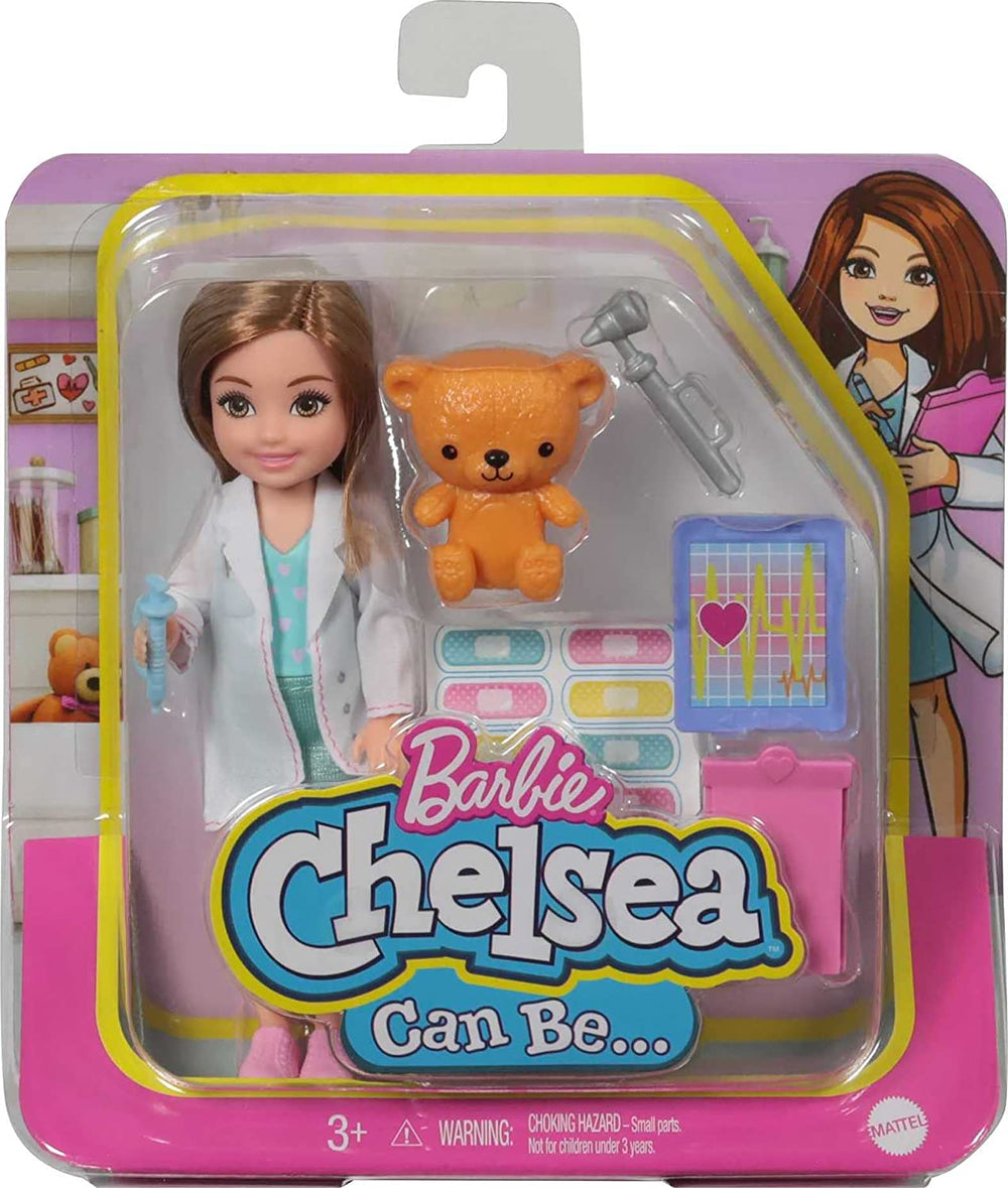 Barbie GTN88 - Păpușa Chelsea Career, Doctor, cu ținută și accesorii profesionale, jucărie pentru vârste de 3 ani și peste