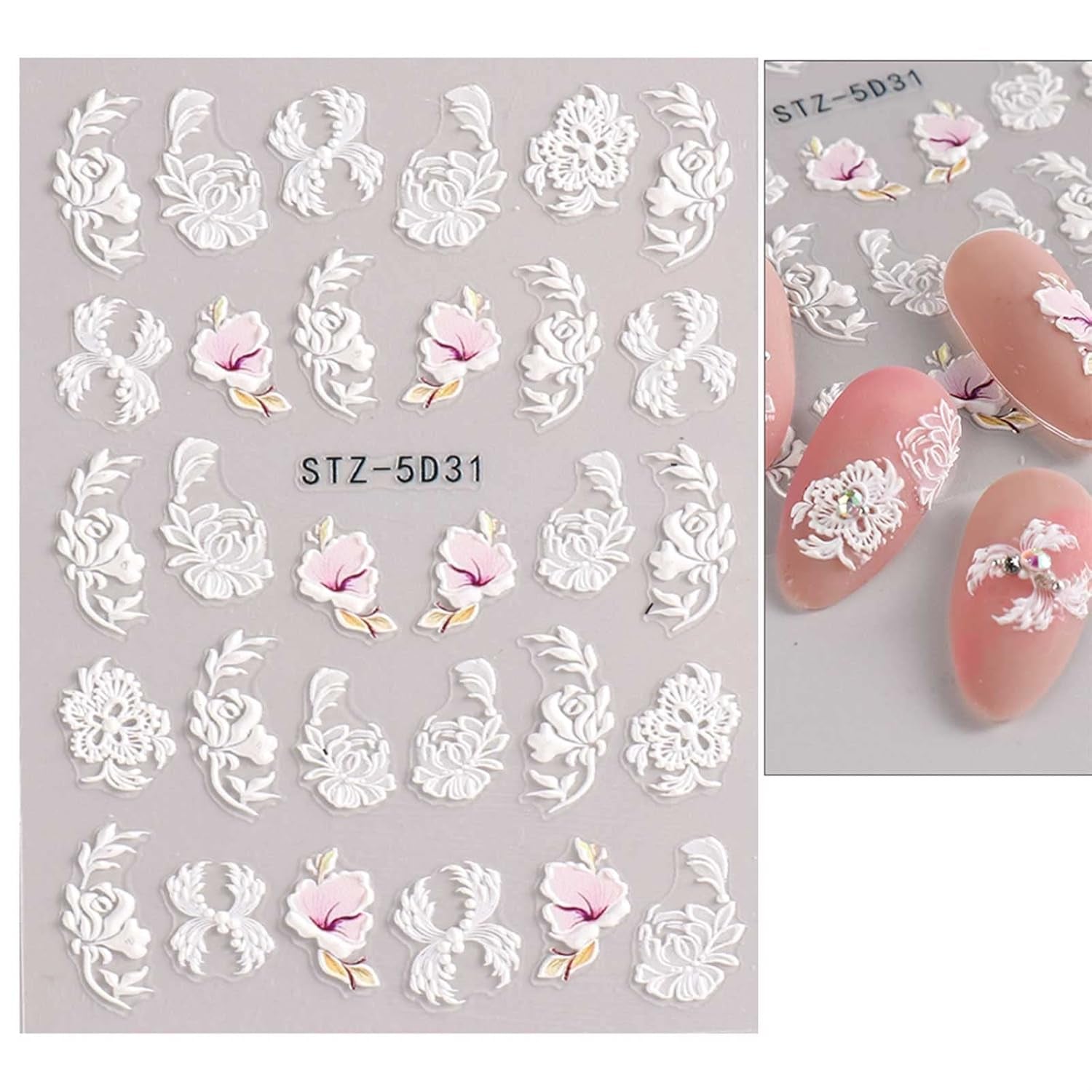 JMEOWIO 3D Nagelsticker Frühling Blume Nail Art Sticker Selbstklebend Nagelaufkleber 5D Stereoskopisch Buntes Sommer Blumen Dekoration Nageldesign Zubehör 4 Blatt