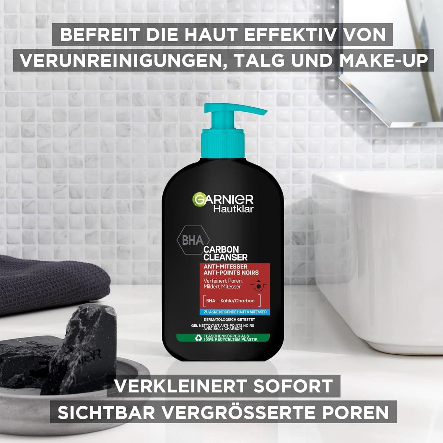 Garnier, Cleanser cu cărbune, gel de curățare facială împotriva punctelor negre și a coșurilor, 250 ml Duș și baie Naty Shop