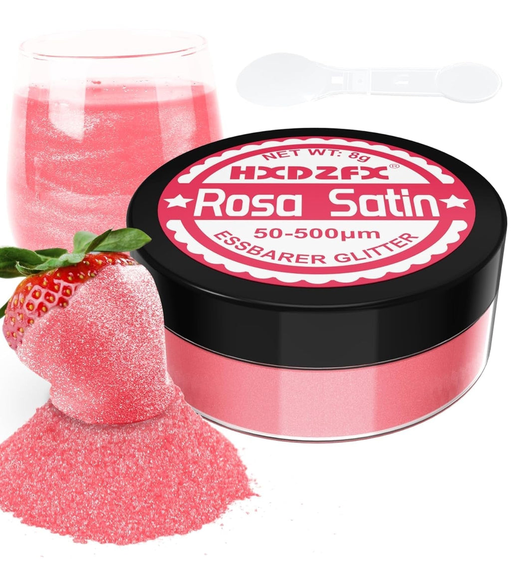 Essbarer Glitzer Für Getränke - Lebensmittelfarbe Pulver, Schimmerndes Glitzerpulver, Lebensmittel Glitzerpuder Für Schokolade, Kuchen, Fondant, Drinks - 8G (Frucht Grün) Naty Shop Rosa Satin
