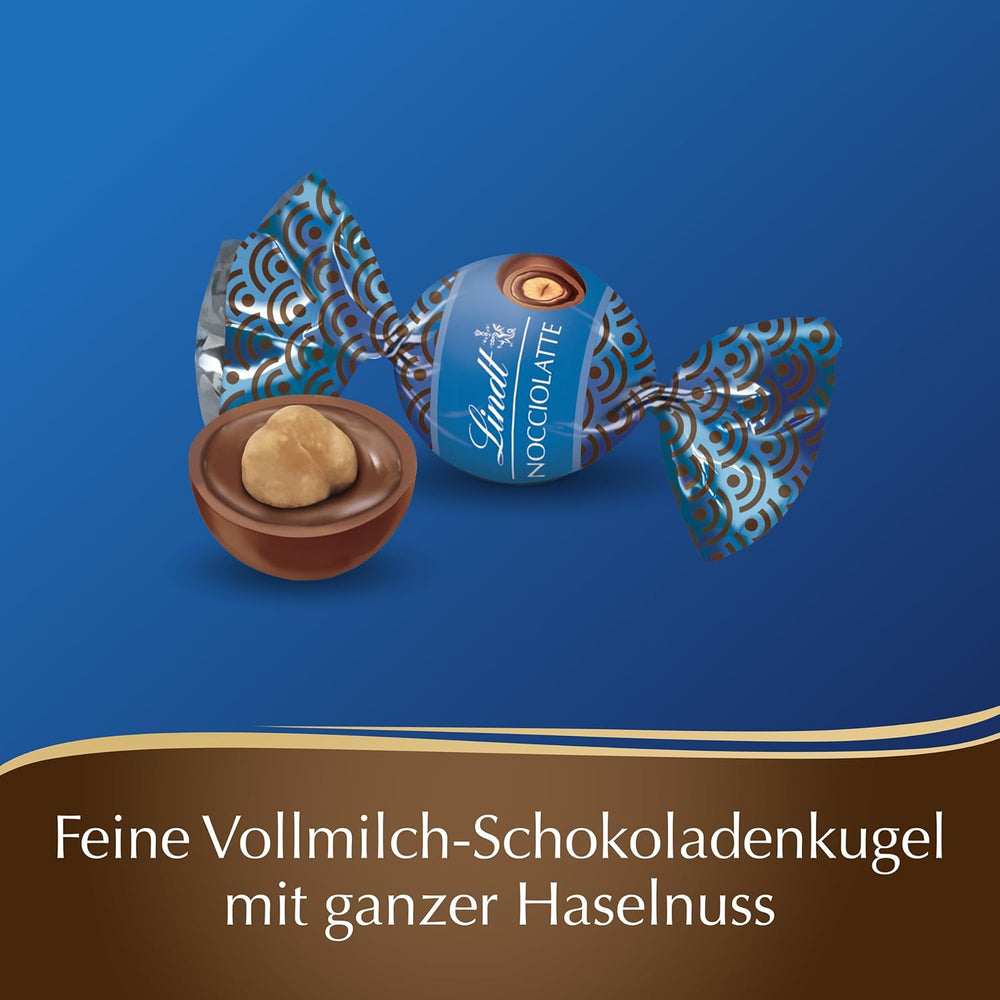 Lindt Roulette Ball Nocciolatte, mléčná čokoláda s lískooříškovou krémovou náplní a celými lískovými oříšky, 3000g