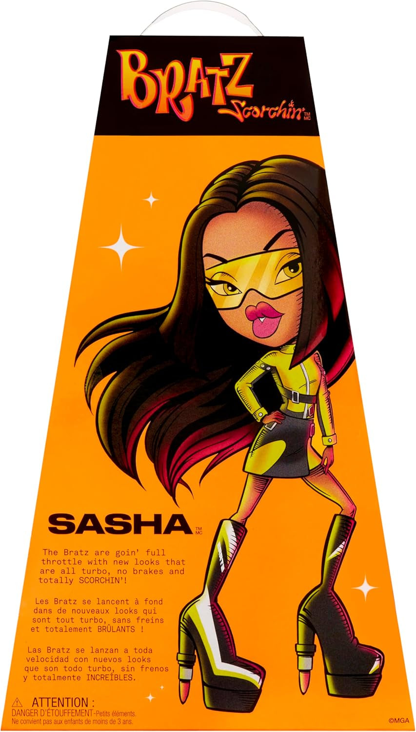 Bratz Scorchin' Sasha - Enthält 1 Modepuppe mit Outfit und Zubehör, Motorsport-Inspirierte Puppen, Niedliches Spielzeug für Mädchen