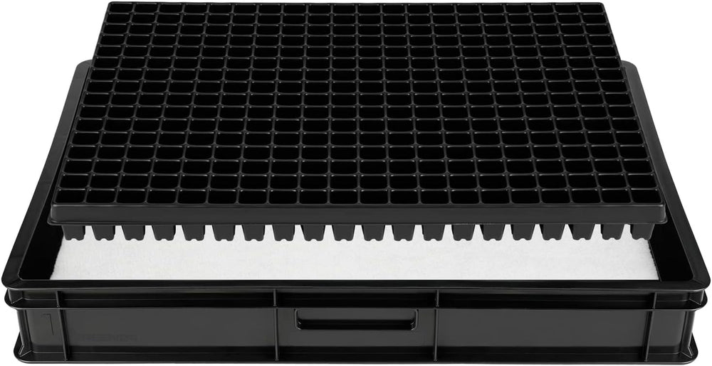 Rozmnožovací systém GW-285 se skládá z profesionálního podnosu na vodu GW657, odpovídající kapilární podložky (absorpce vody 3 l na m2) a podnosu s 285 květináči (23x23mm, výška 54mm) v Euro velikosti (600x400mm)