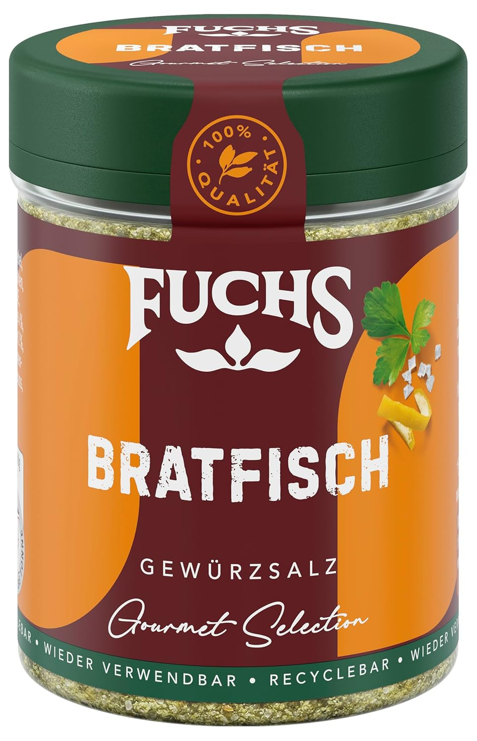 Fuchs Gourmet Selection Klassisch/Heimisch – Bratkartoffel Gewürzsalz, nachfüllbares Kartoffel Gewürz, Salz zum Würzen von Brat- & Ofenkartoffeln, Pommes Frites & Co, vegan, 70 g