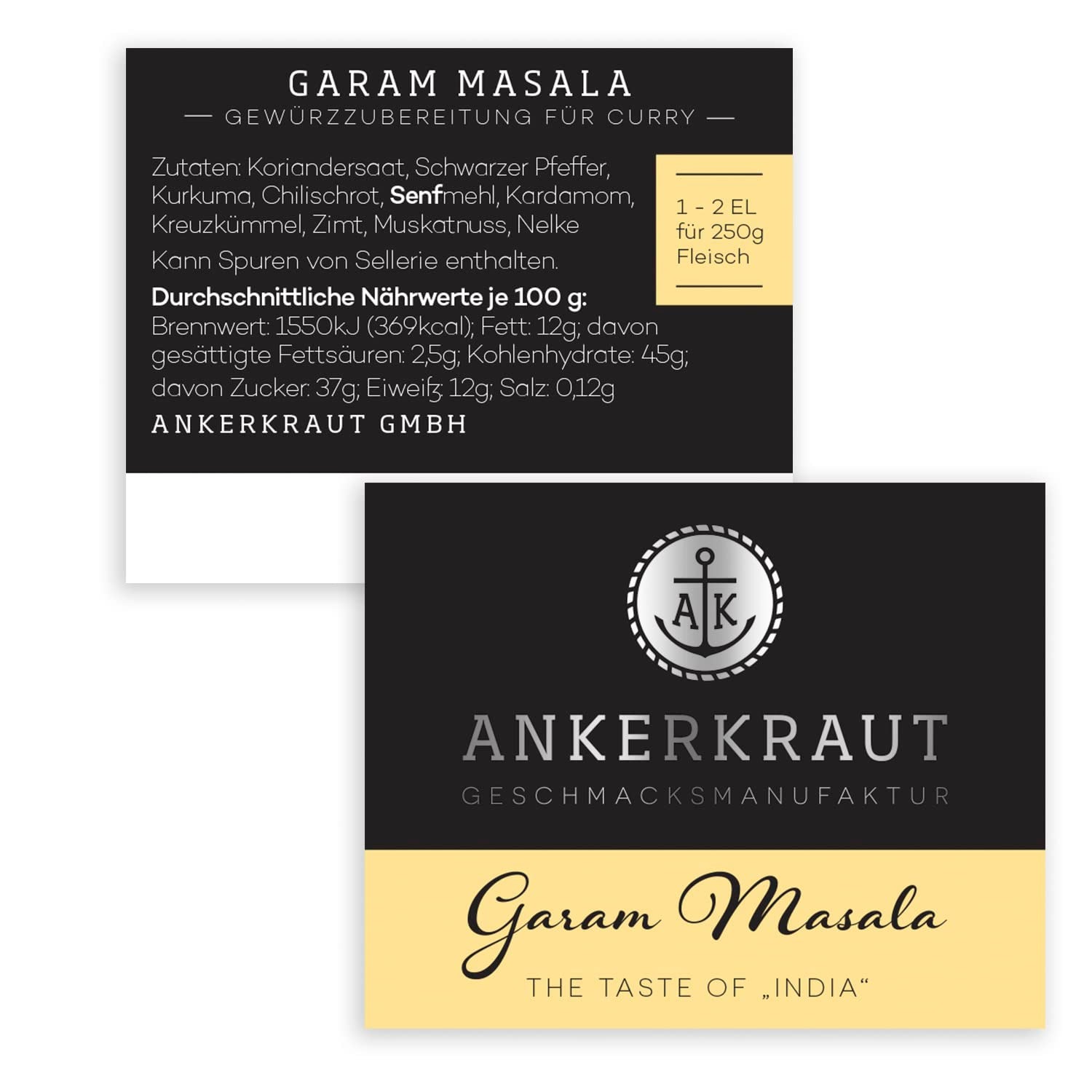 Ankerkraut Garam Masala, Gewürz für indisches Gericht, Leckeres Curry mit Fleisch würzen, Taste of India, 65 g v korkovém skle