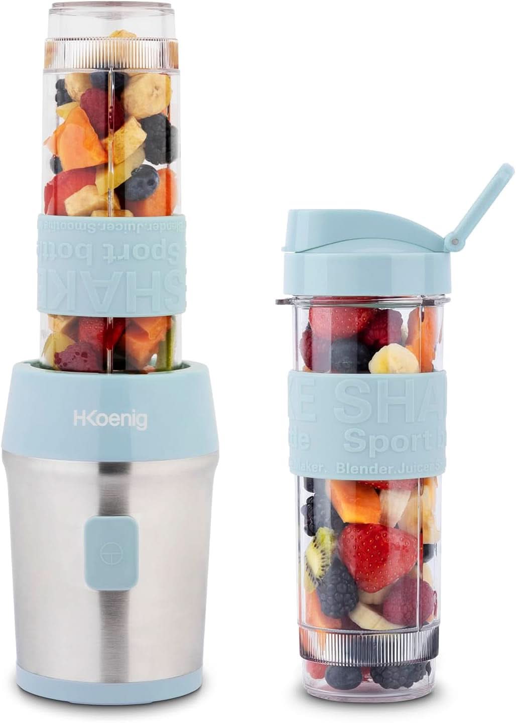 H.Koenig Smoothie Maker SMOO9 - Mini stojanový mixér - Mini mixér - 300 Watt - 570 Ml - Edelstahl - 2 Kunststoffflaschen - Bpa-Frei, Grau Kitchen Naty Shop Pastelblau