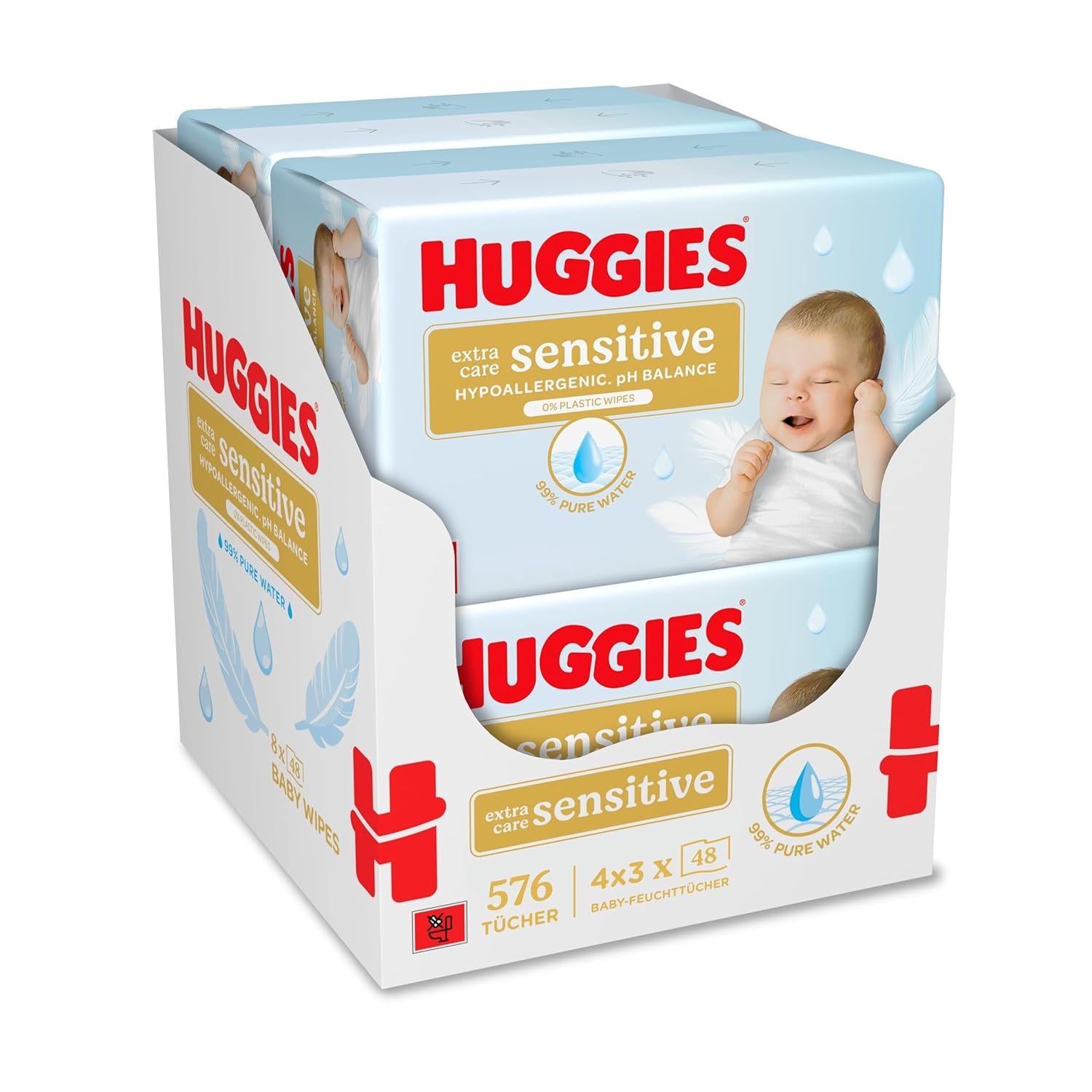 Huggies Pure Extra Care Sensitive dětské ubrousky, 99% voda, bez plastů, bez parfemace