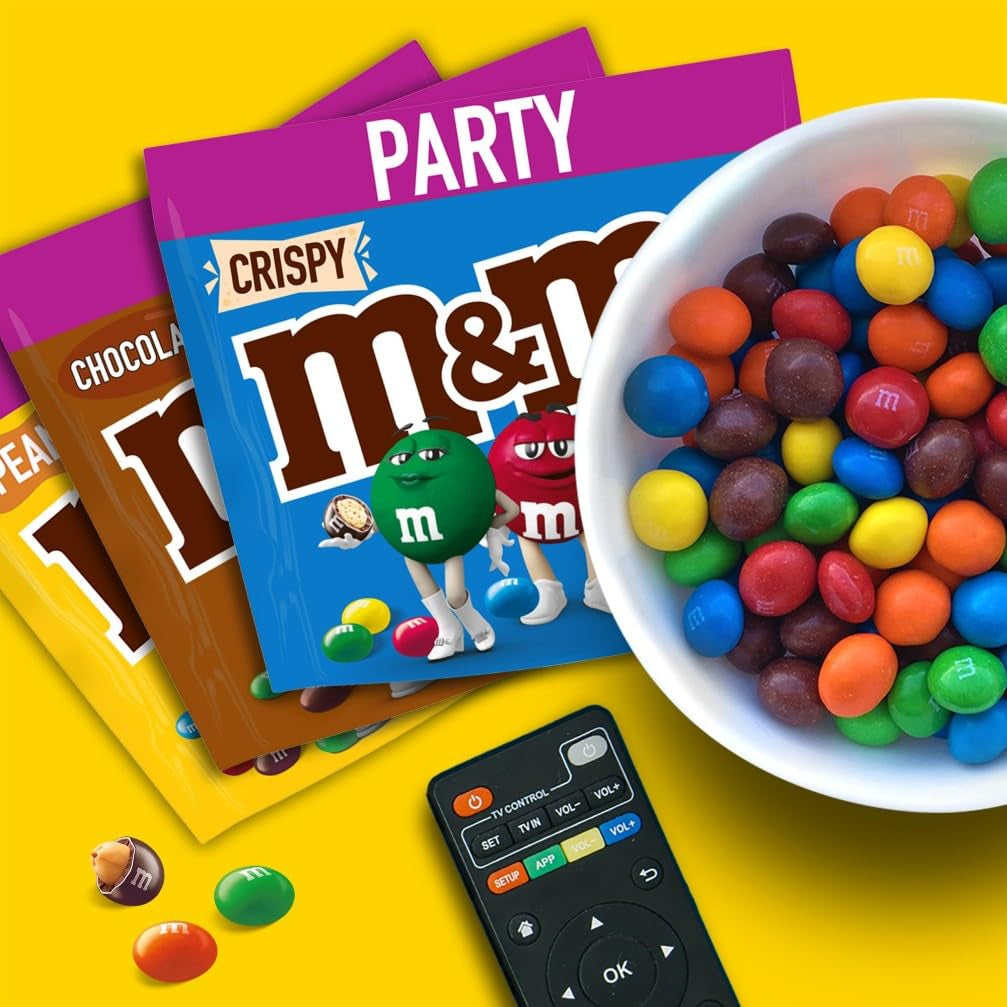 Čokoláda M&M's Large Pack, Křupavá čokoládová čočka s barevnou cukrovou polevou, Party Mix, 1 x 800 g, Candy s tématem amerického fotbalu