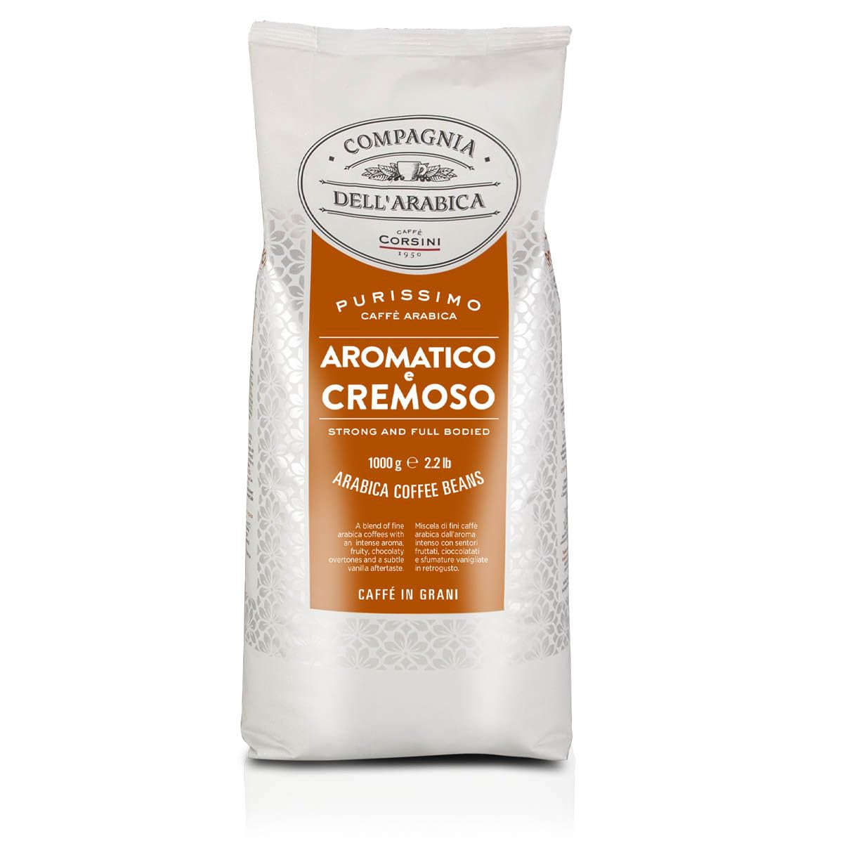 Corsini Caffe Super Cremoso in Grani Italian Espresso Beans - Amestec de cafele premium pentru o cafea corpolentă, cu un caracter puternic și un gust de lungă durată Cafea Naty Shop Purissimo