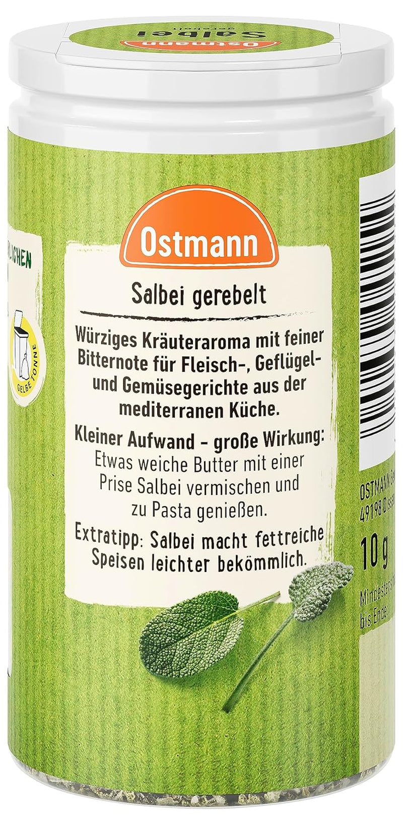 Ostmann Gewürze - Sage gerebelt | Würziges Kräuteraroma für Fleisch- und Gemüsegerichte | 10 g v dávce