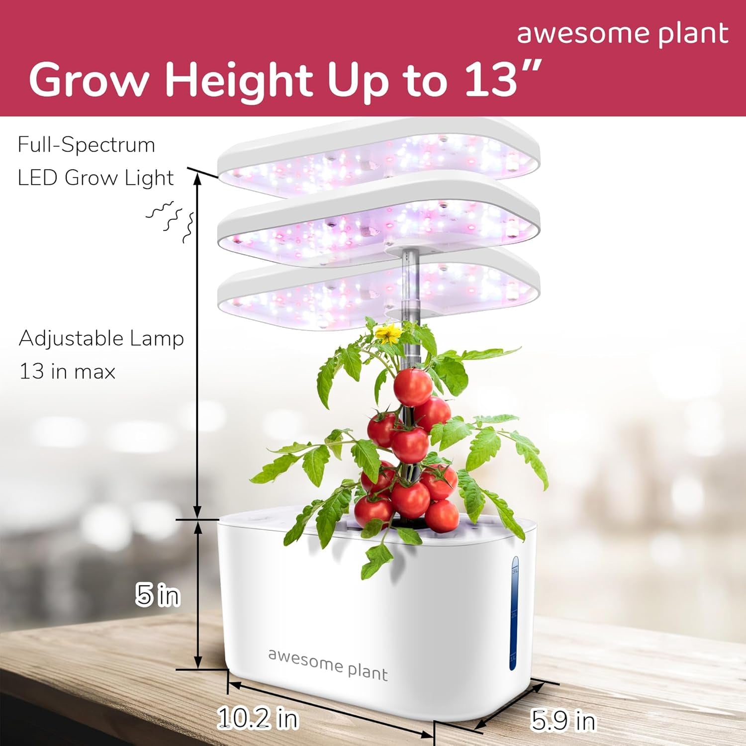 Sada 6Pro Hydroponic Grow System Kit (6 kapslí), sada pro vnitřní zahradnictví s 3l nádrží na vodu, 3 režimy pěstování a tichým čerpadlem, sada pro domácí pěstování bylinek a salátů, nastavitelná výška až 33,0 cm, bílá