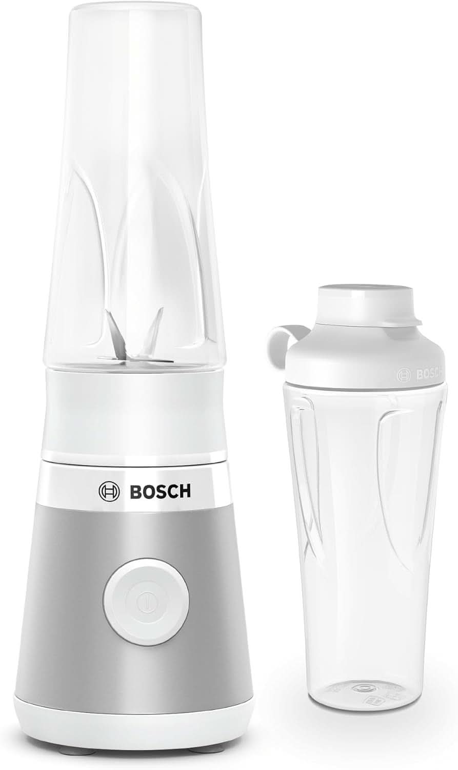 Bosch Mini-stojanový mixér Vitapower Serie 2 MMB2111S, vysokorychlostní mixér, Bis Zu 40 000 ot./min., Tritan Togo-Flasche 0,6 L, Trinkdeckel, Bruchsicher, Spülmasch.Geeignete Teile, 450W, Silber/Schwarz Single Kitchen